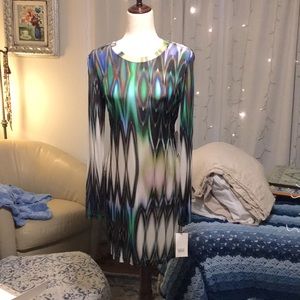 ABS abstract pattern long sleeve jersey dress size S